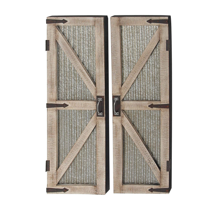 Set of 2 Farmhouse 47 Inch Iron and Wood Barn Doors by Brown Grey - Diamond Home USA