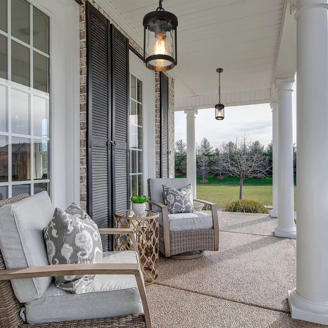 Modern Outdoor Patio Pendants Black Water Ripple Glass Shade Ceiling Light - Diamond Home USA