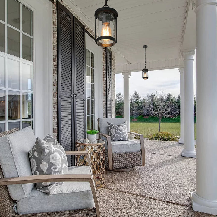 Modern Outdoor Patio Pendants Black Water Ripple Glass Shade Ceiling Light - Diamond Home USA