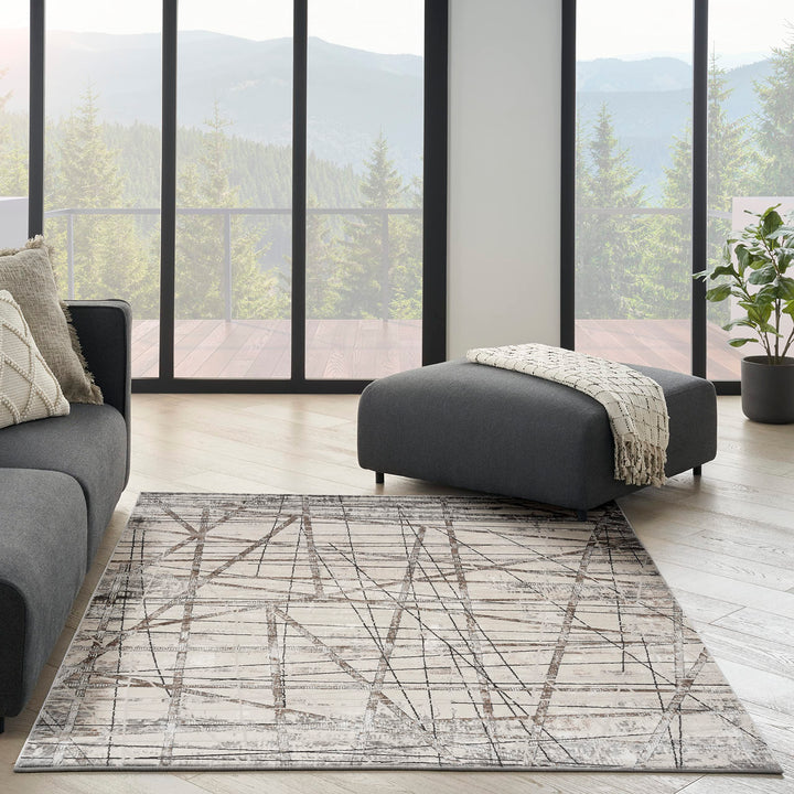 Nourison Desire Abstract Grey Silver 5'3" x 7'3" Area -Rug Easy -Cleaning Non - Diamond Home USA