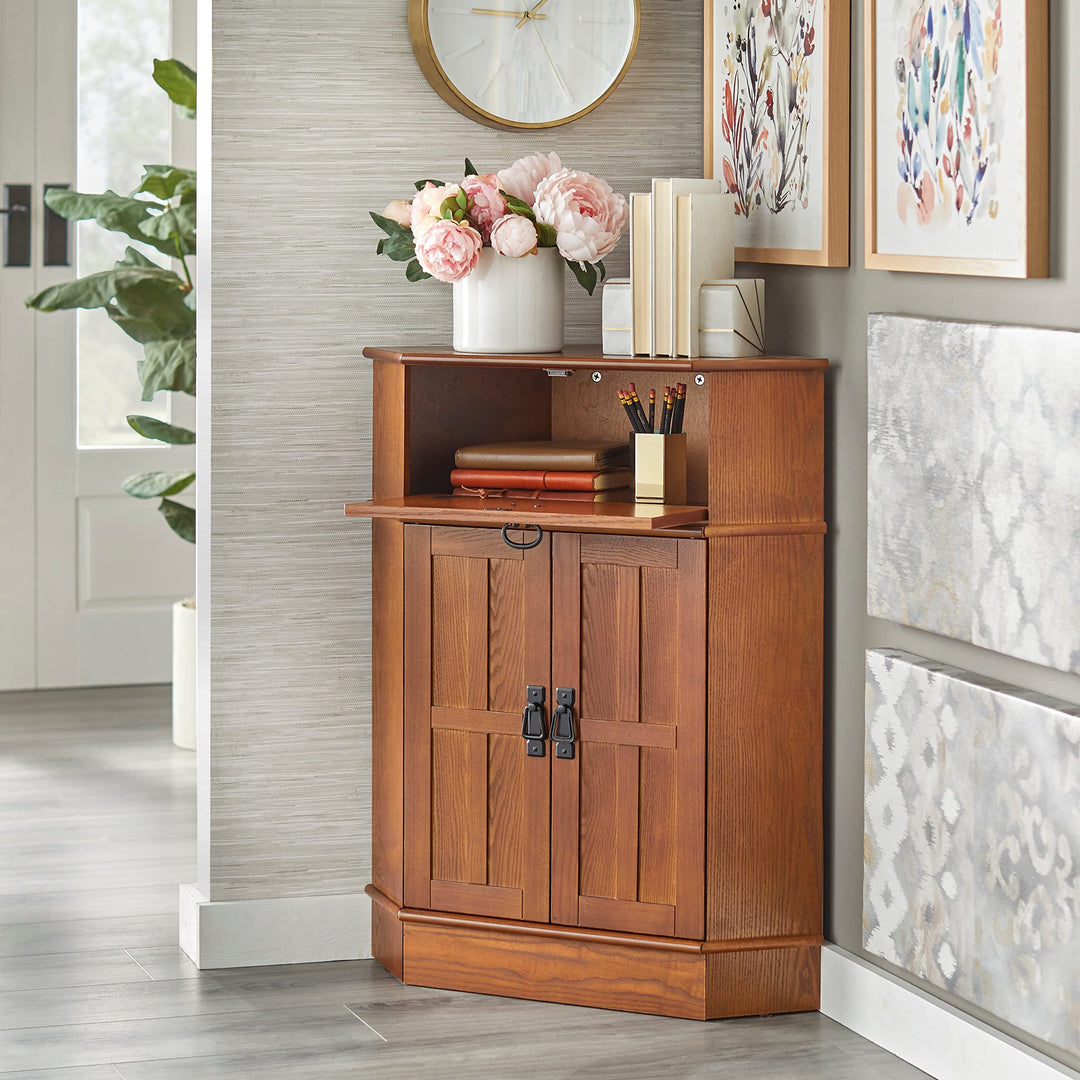 Mission Wood Corner Cabinet 34" h X 24" w 18" l Brown Oak Finish - Diamond Home USA