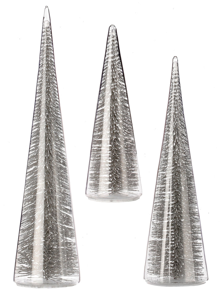 Regency International 7/11/13" Bristle in Glass Tree Set of 3 Silver