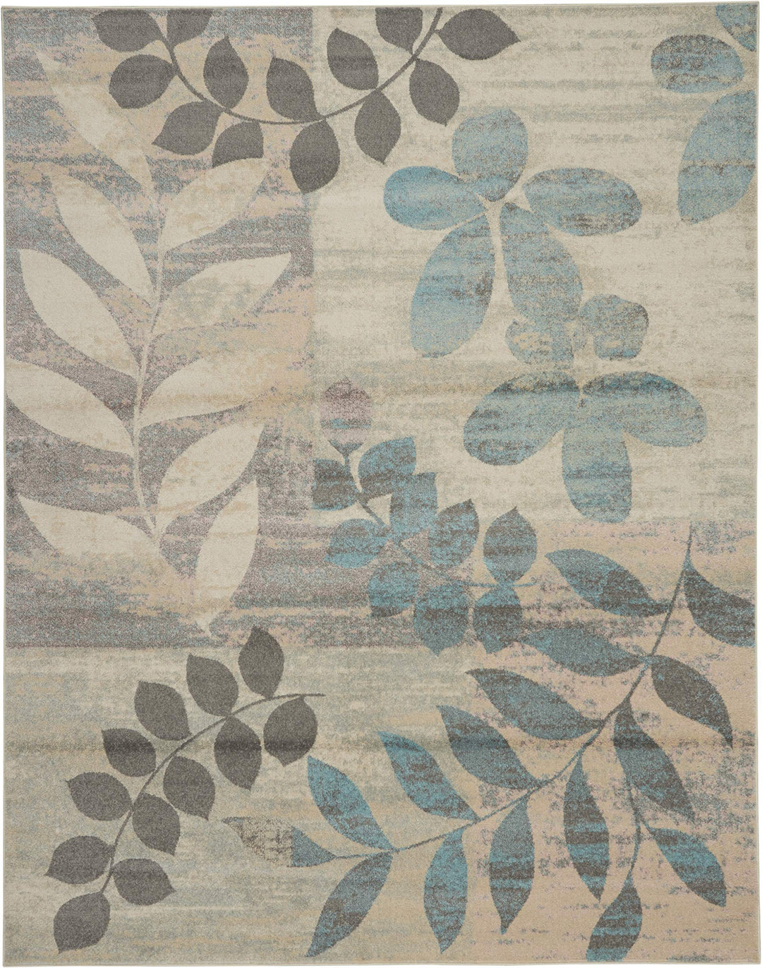 Nourison Tranquil Botanical Ivory/Light Blue 8' x 10' Area -rug Easy -cleaning - Diamond Home USA