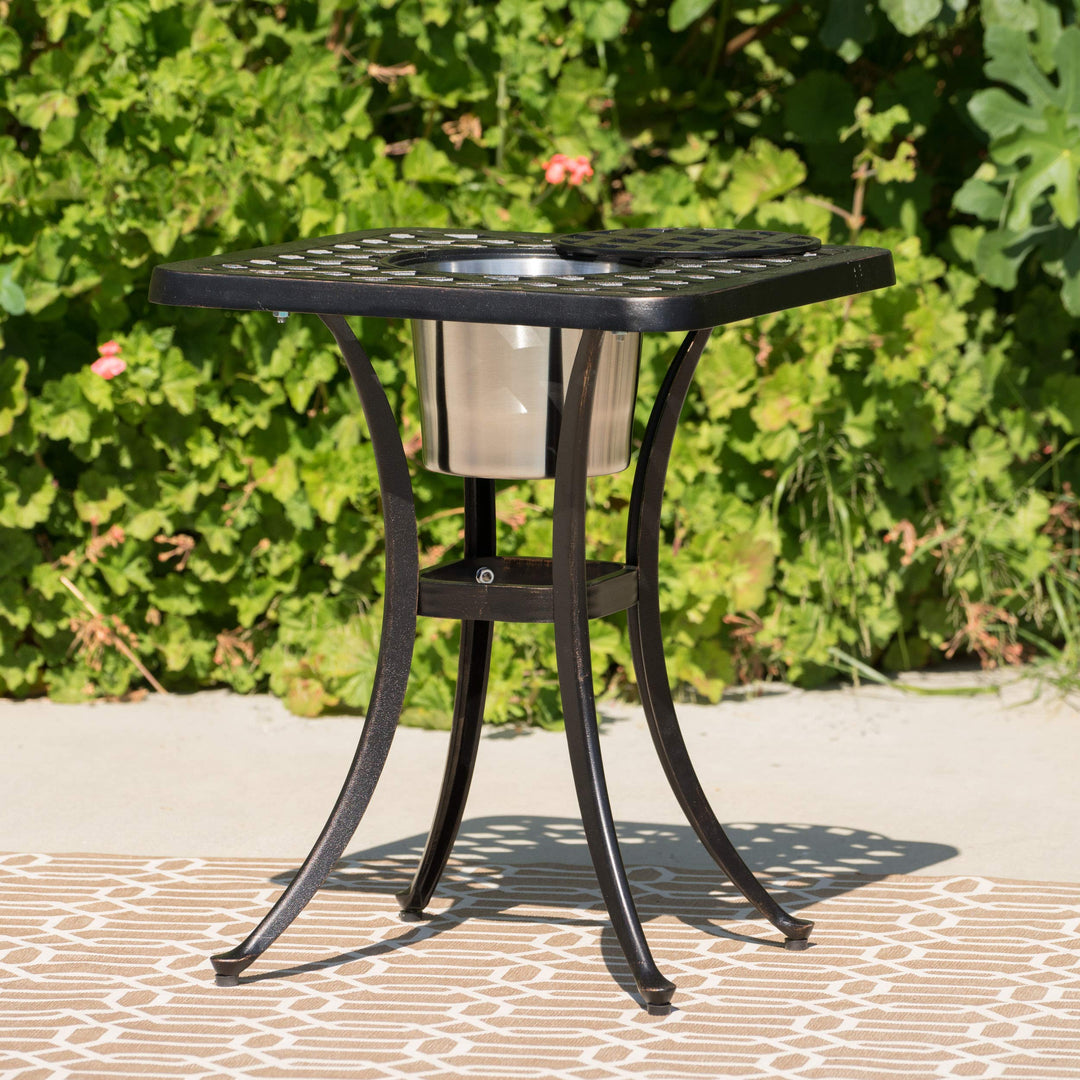 Christopher Knight Home Ava Outdoor Cast Aluminum Chat Table with Ice Bucket - Diamond Home USA