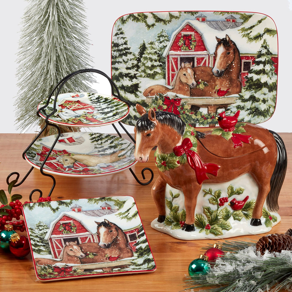 Christmas 11" Dinner Plates Set Of 4 Multi Color Red White Holiday Farmhouse - Diamond Home USA