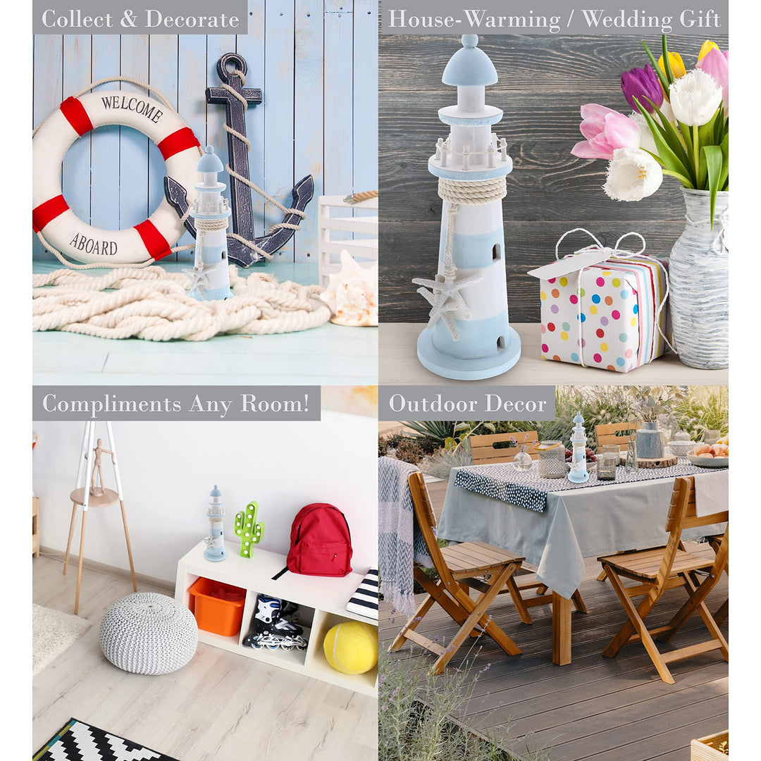 Blue Lagoon Wooden Lighthouse 12 Inch Nautical 5â€³lx4.35â€³wx11.5â€³h Multi - Diamond Home USA