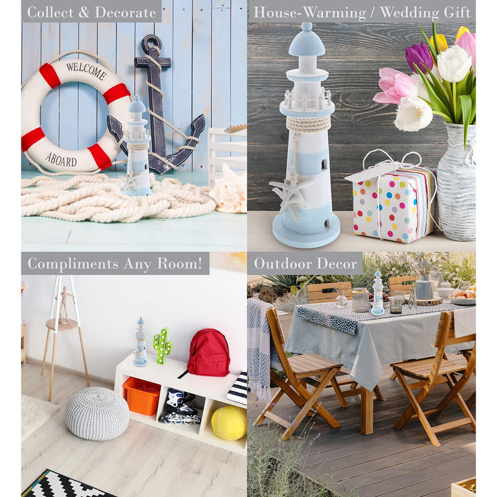 Blue Lagoon Wooden Lighthouse 12 Inch Nautical 5â€³lx4.35â€³wx11.5â€³h Multi - Diamond Home USA