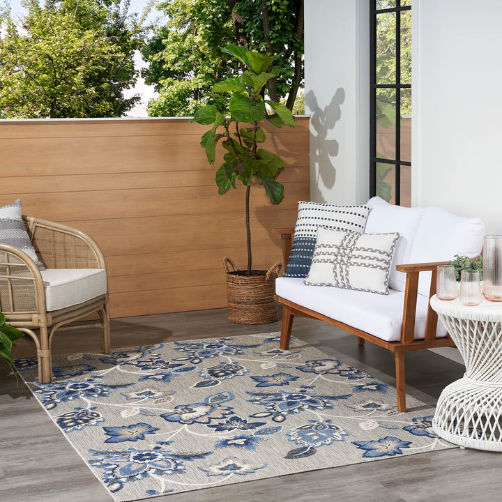 Nourison Aloha Indoor/Outdoor Modern Blue/Grey 9' x 12' Area Rug Easy Cleaning - Diamond Home USA