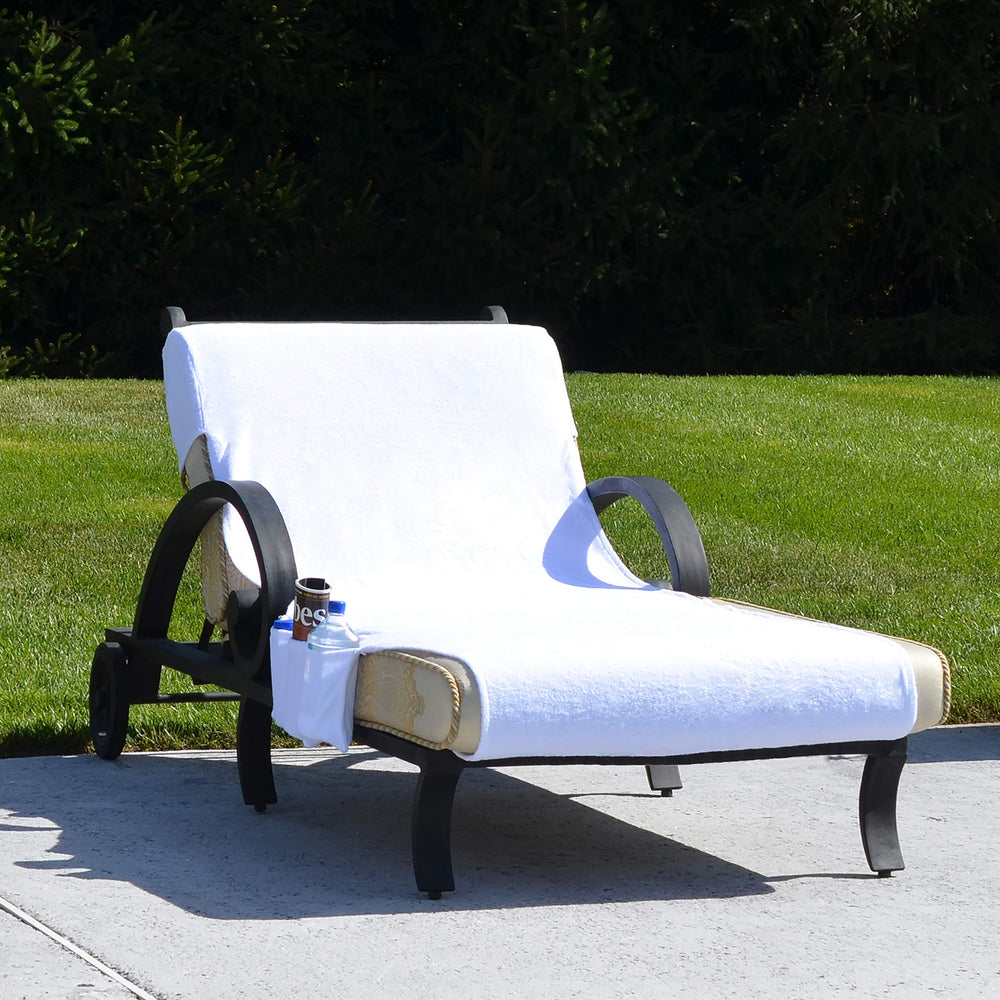 Turkish Cotton Standard Chaise Lounge Chair Towel Cover with Pockets White Solid - Diamond Home USA