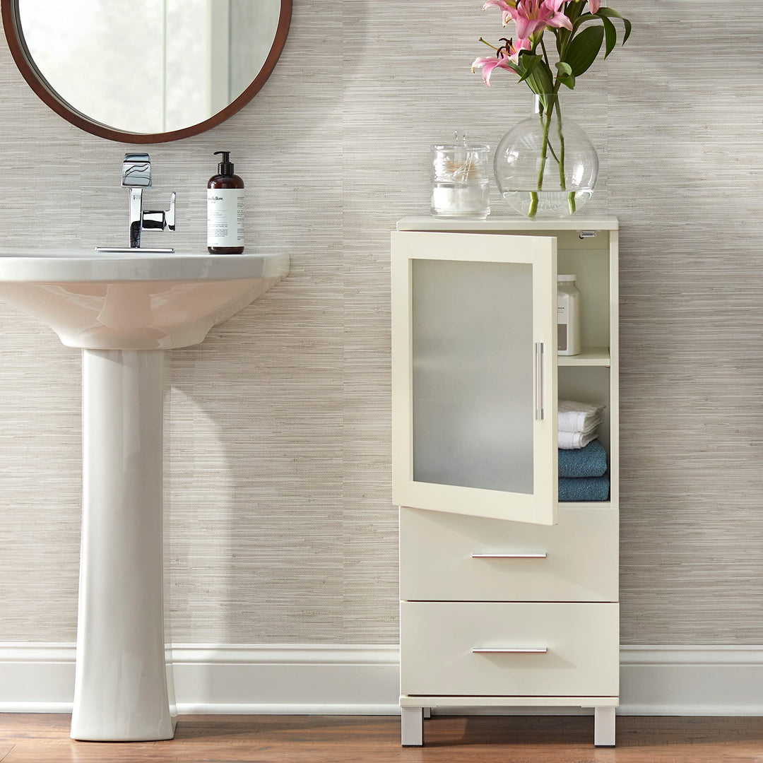 Frosted 2 Drawer Linen Cabinet White Modern Contemporary Wood Adjustable - Diamond Home USA