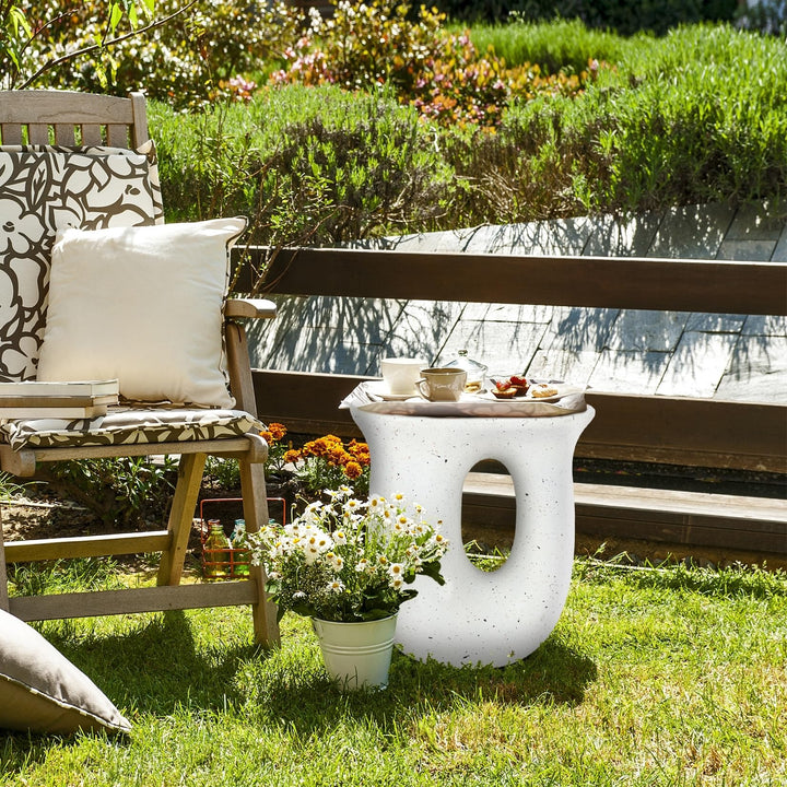 Outdoor Contemporary Lightweight Concrete Accent Side Table White Modern Oval - Diamond Home USA
