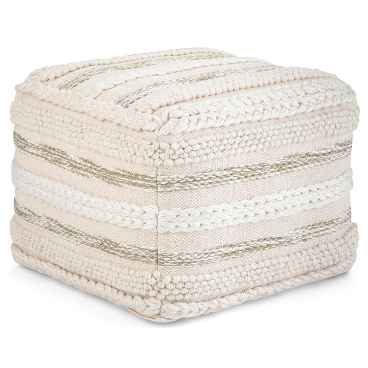 SIMPLIHOME Sommer Square Pouf Footstool Upholstered in Natural Handloom Woven