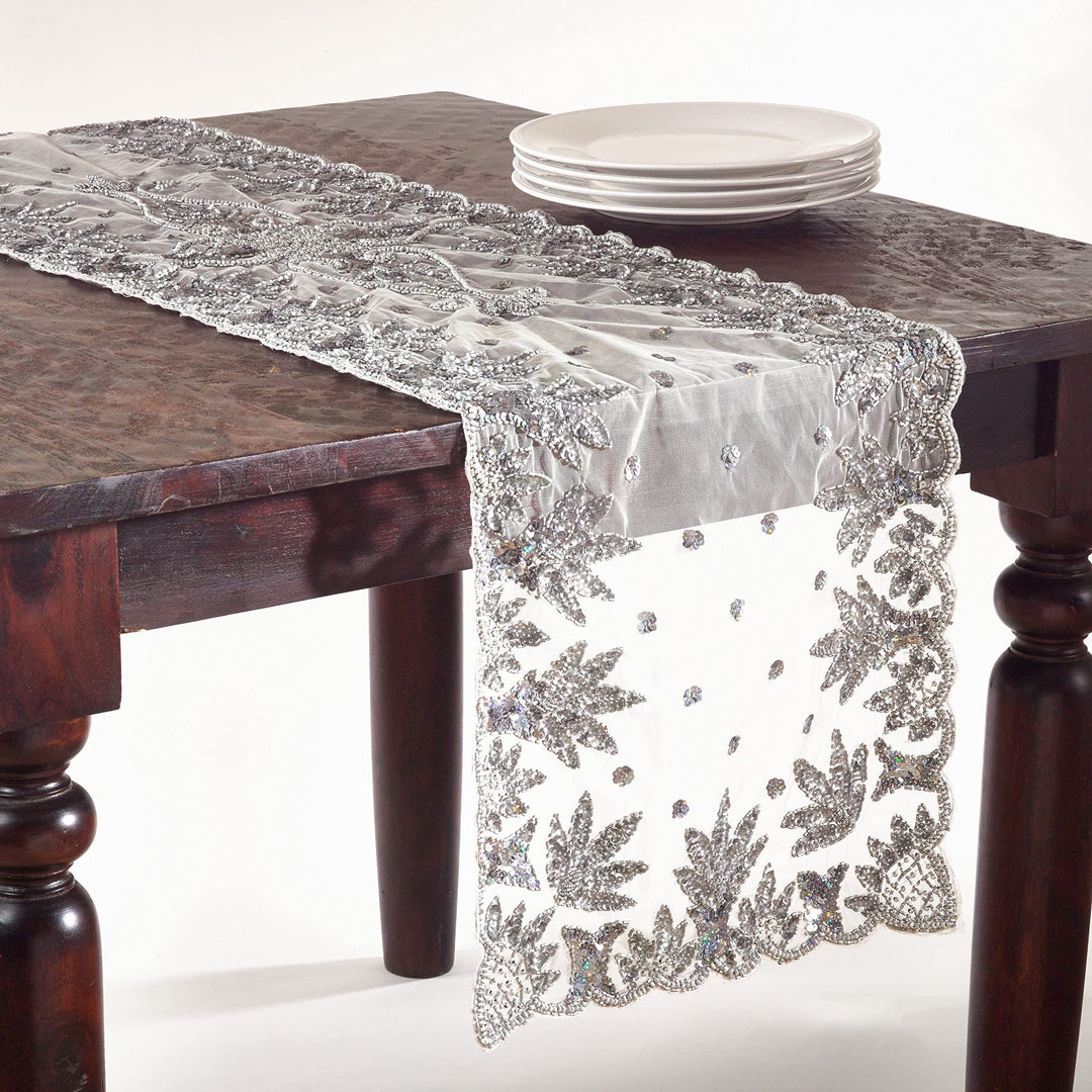 Saro Lifestyle Hand Beaded Table Topper Pewter 40" - Diamond Home USA