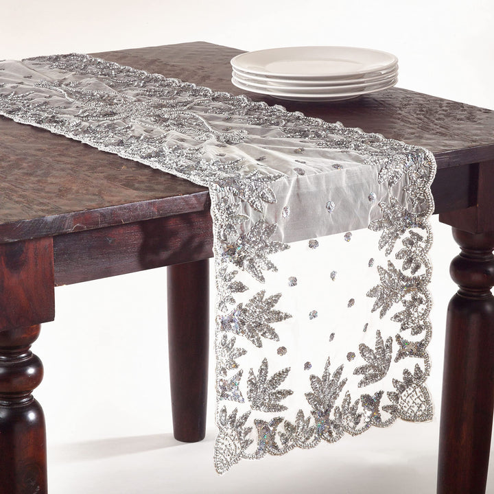 Saro Lifestyle Hand Beaded Table Topper Pewter 40" - Diamond Home USA