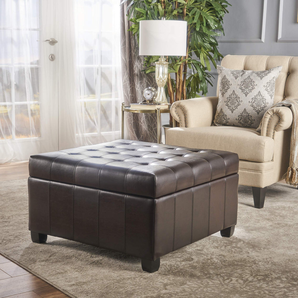 Christopher Knight Home Alexandria Bonded Leather Storage Ottoman Marbled Brown - Diamond Home USA