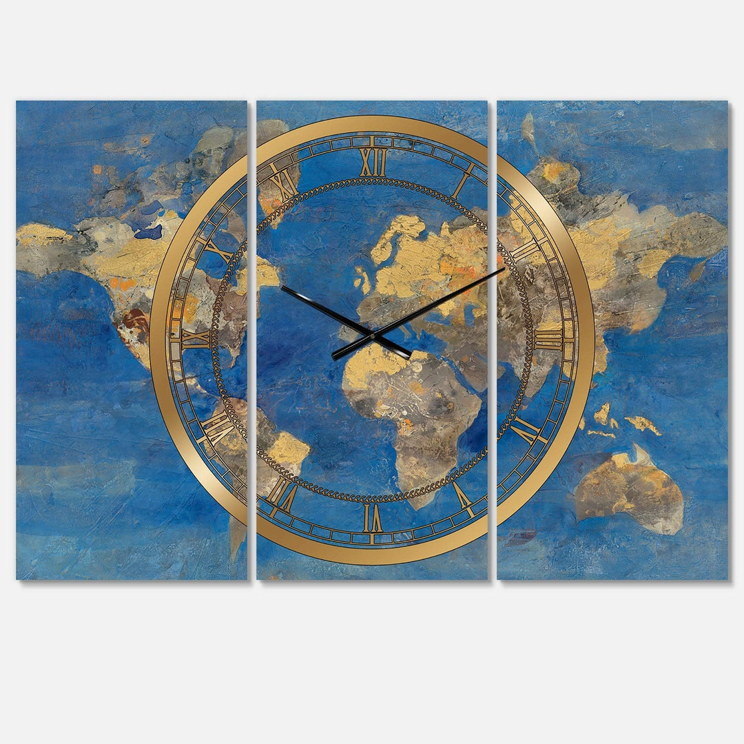 Design Art Designart 'Golden Glam World Map' Glam 3 Panels Oversized Wall - Diamond Home USA