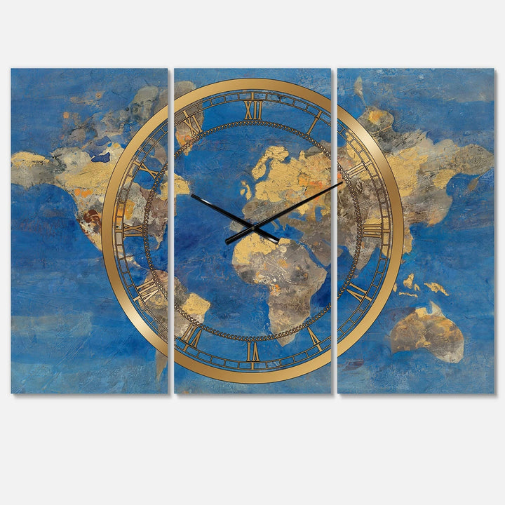 Design Art Designart 'Golden Glam World Map' Glam 3 Panels Oversized Wall - Diamond Home USA