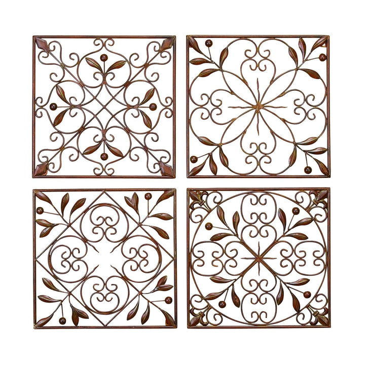 Set of 4 Traditional Floral Scrollwork Metal Wall Decor by Brown Iron - Diamond Home USA