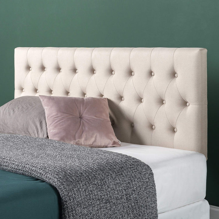 ZINUS Trina Upholstered Headboard Button Tufted Upholstery Adjustable Height Taupe - Queen