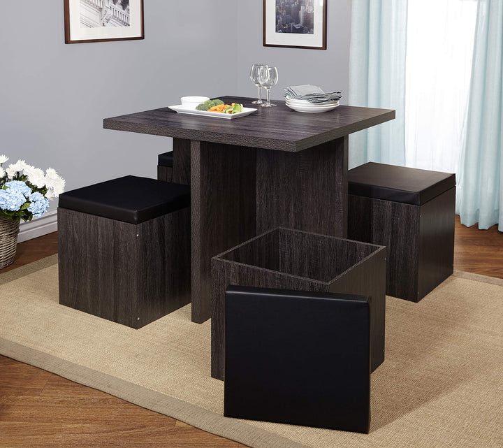 Target Marketing Systems Baxter Modern Dining Room Table and Storage Stool Set 5 Black/Grey - Diamond Home USA