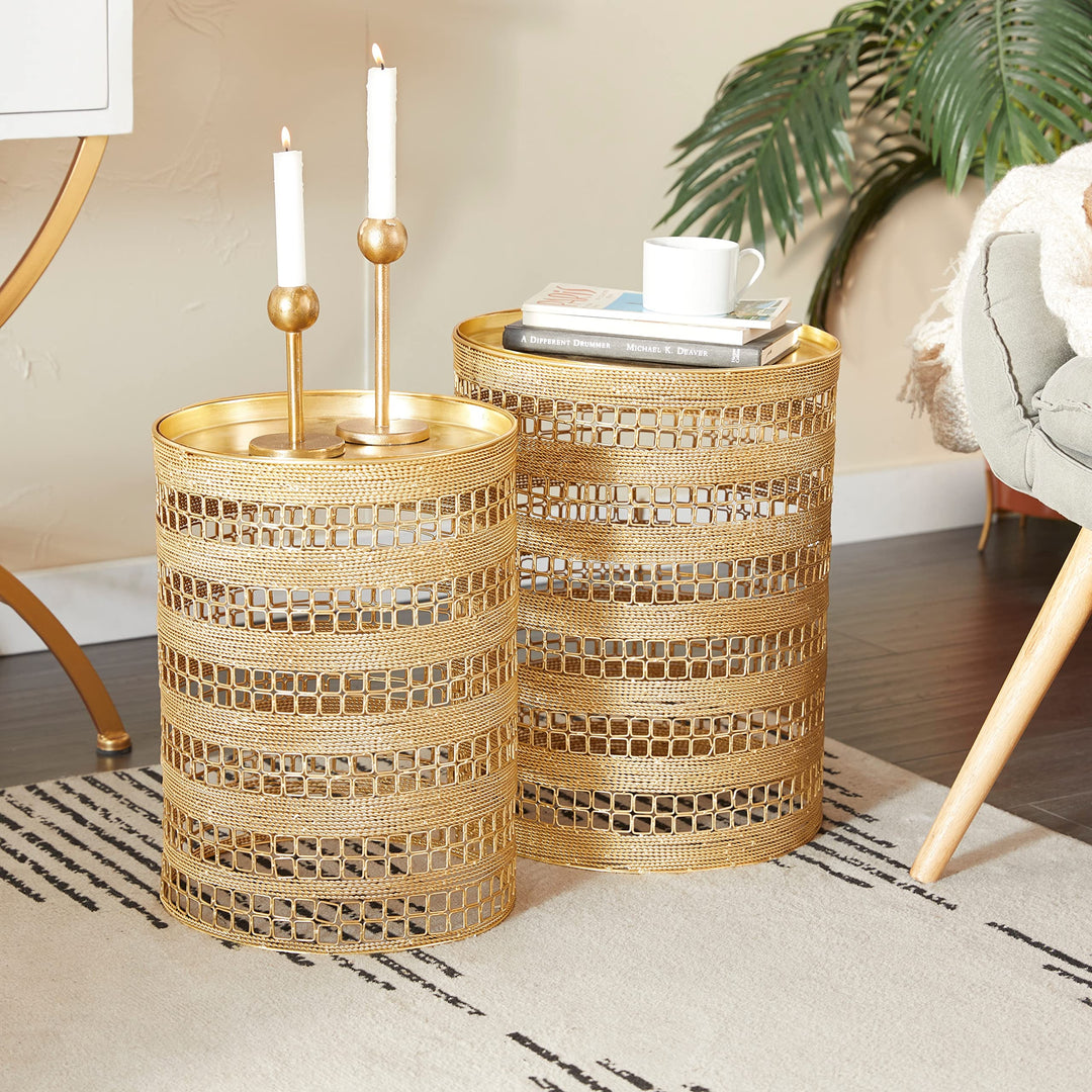 Gold Iron Transitional Accent Table (Set of 2) 14 X 18 Round Goldtone Finish