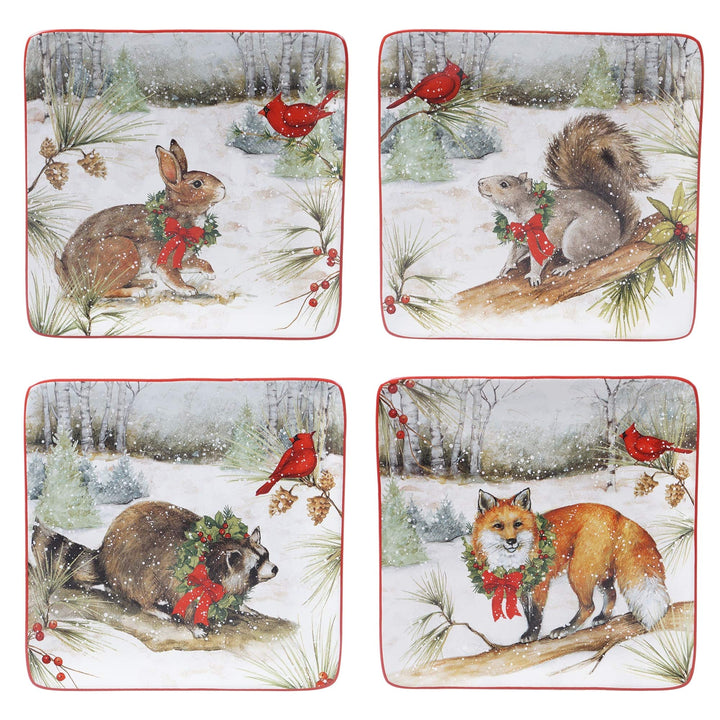 Winter Forest 16-Piece Dinnerware Set Service for 4 Brown Green Multi Color - Diamond Home USA