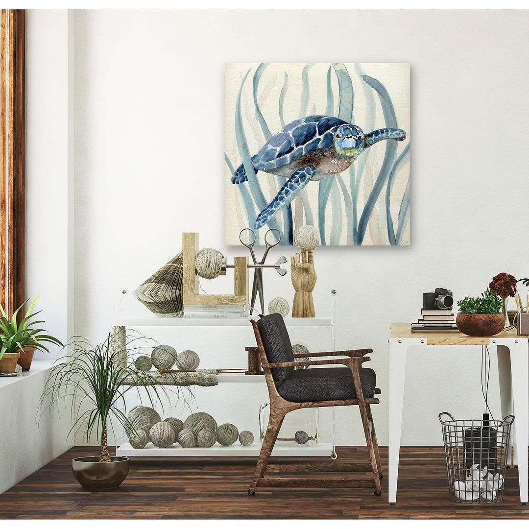 Wexford Home Turtle in Seagrass I -Gallery Wrapped Canvas - Yellow Blue Gen 40x40 - Diamond Home USA