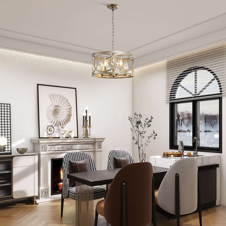 The Lighting Store Aurelia 5-Light Brushed Champagne Silver Metal Cage Drum - Diamond Home USA