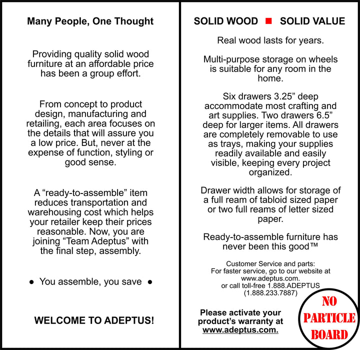 Adeptus Original Roll Cart Solid ood 6+2 Drawer Extra ide Drawers Roll Carts - Diamond Home USA