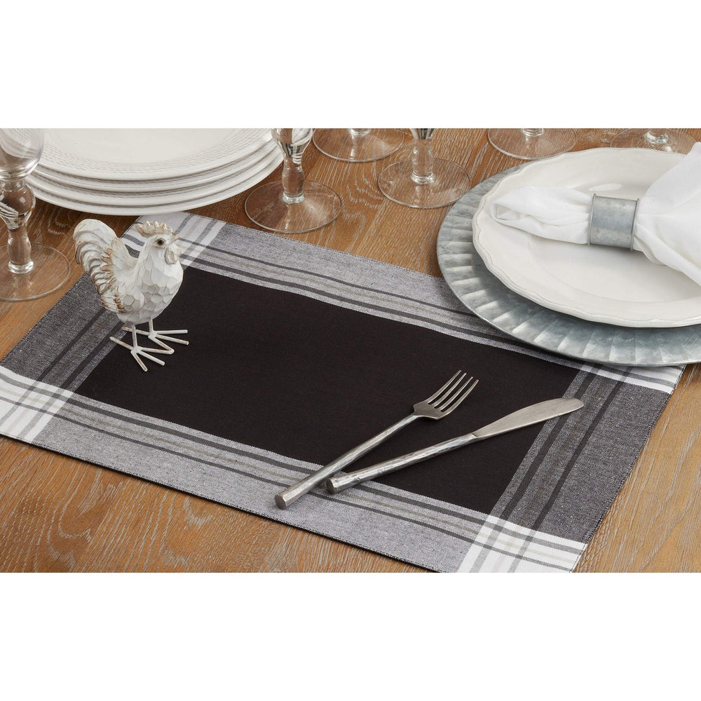Striped Border Design Placemats (Set of 4) Black Oblong Cotton - Diamond Home USA