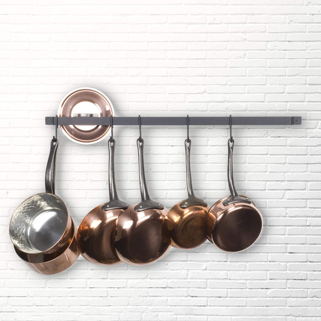 30" Pot Rack with 15 Hooks Steel Utensil Holder Black Stainless - Diamond Home USA