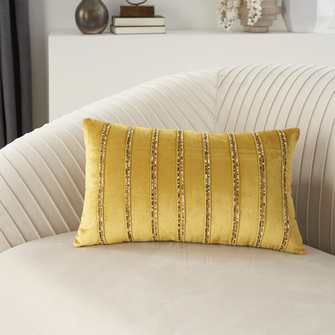 Mina Victory Sofia Beaded Stripes Gold 12" x 21" Throw Pillow - Diamond Home USA