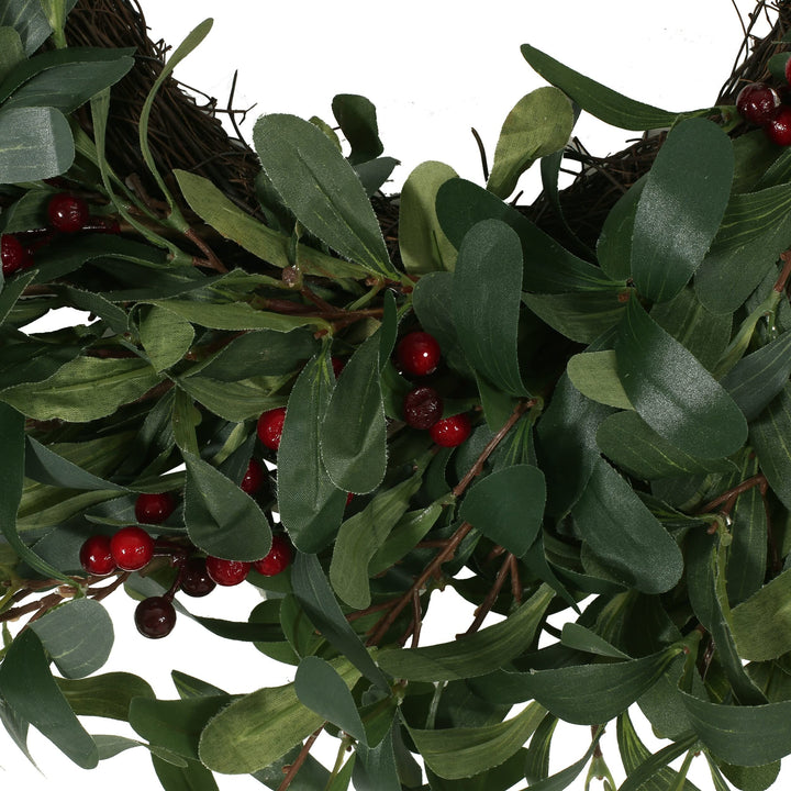 25inch Olive Artificial Silk Wreath with Berries Green + Red Multicolor Medium - Diamond Home USA
