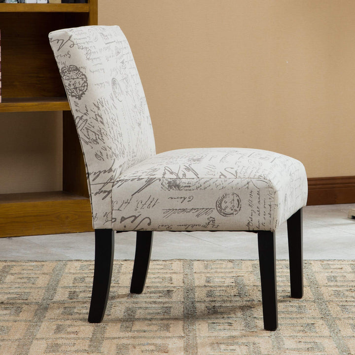 English Letter Print Fabric Armless Accent Chair Beige Cream Floral Casual Beige/Espresso - Diamond Home USA