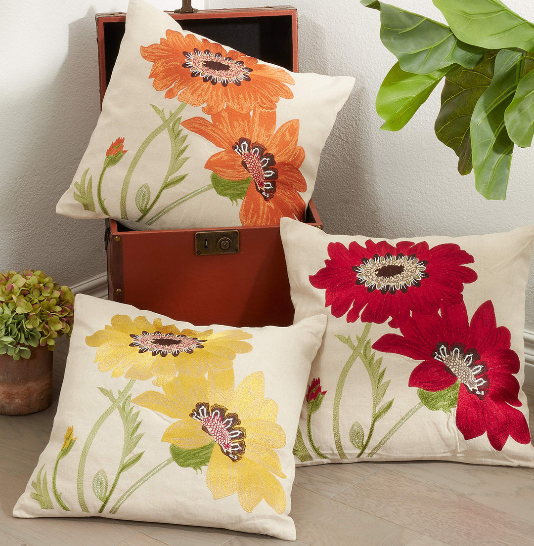 SARO LIFESTYLE 434P Le Tournesol Collection Embroidered Sunflower Design Linen Orange - Diamond Home USA