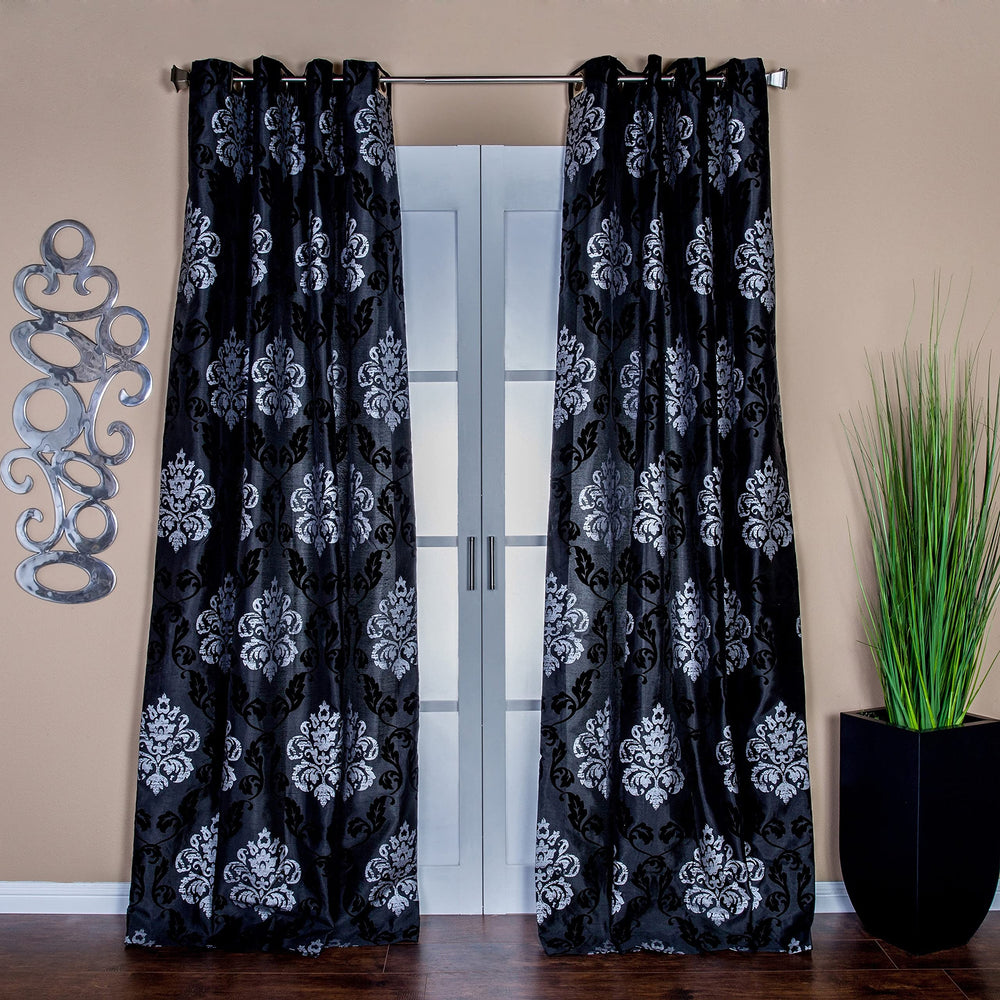 Lambrequin Arabella Flocked Curtain Panel White 54 x 108 108 Inches - Diamond Home USA