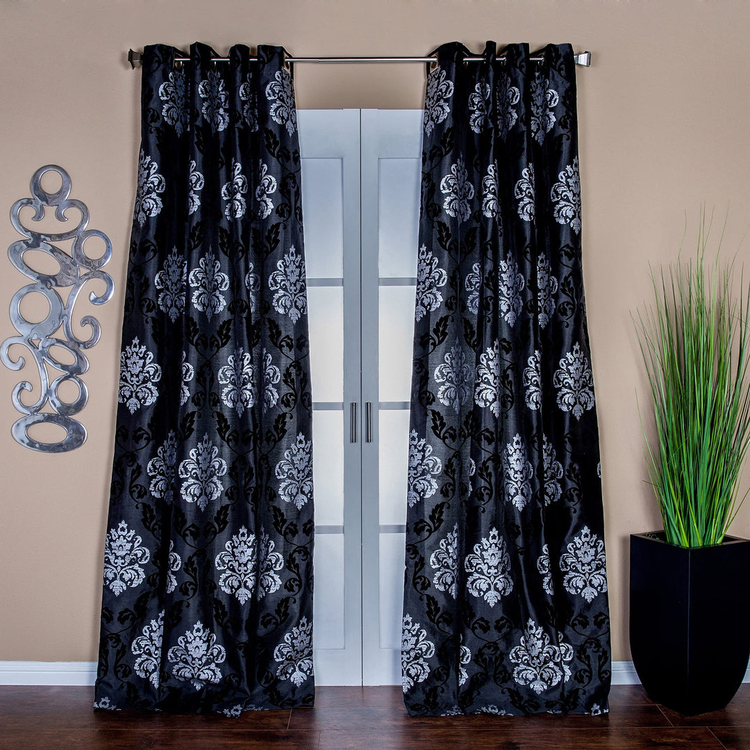 Lambrequin Arabella Flocked Curtain Panel White 54 x 108 108 Inches - Diamond Home USA