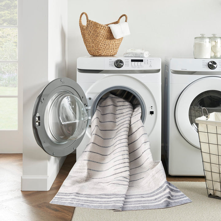 Nourison Astra Machine Washable Geometric Ivory Blue 3'3" x 5' Area -Rug Easy - Diamond Home USA