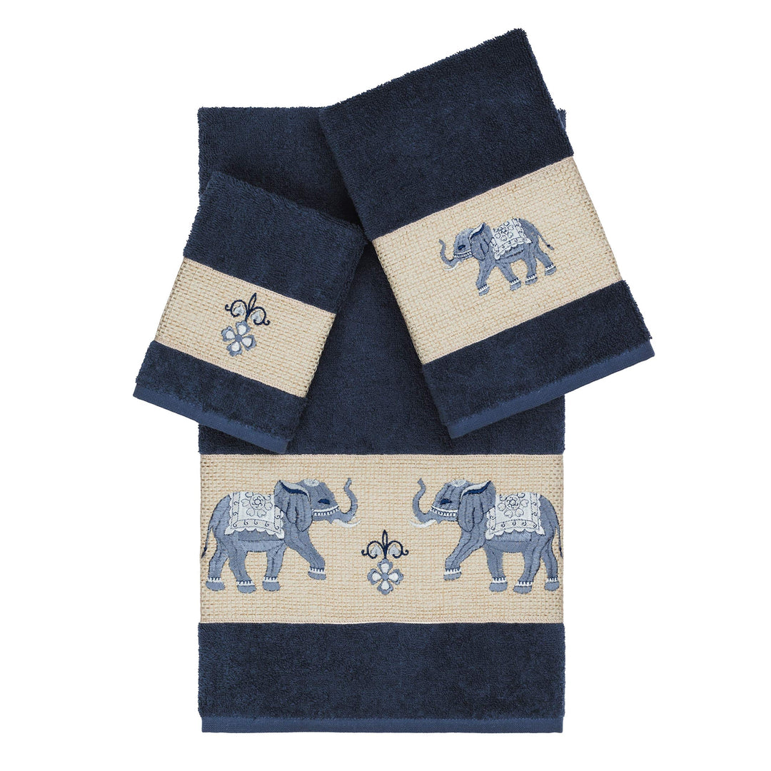 Authentic Hotel and Spa Turkish Cotton Elephants Embroidered Midnight Blue