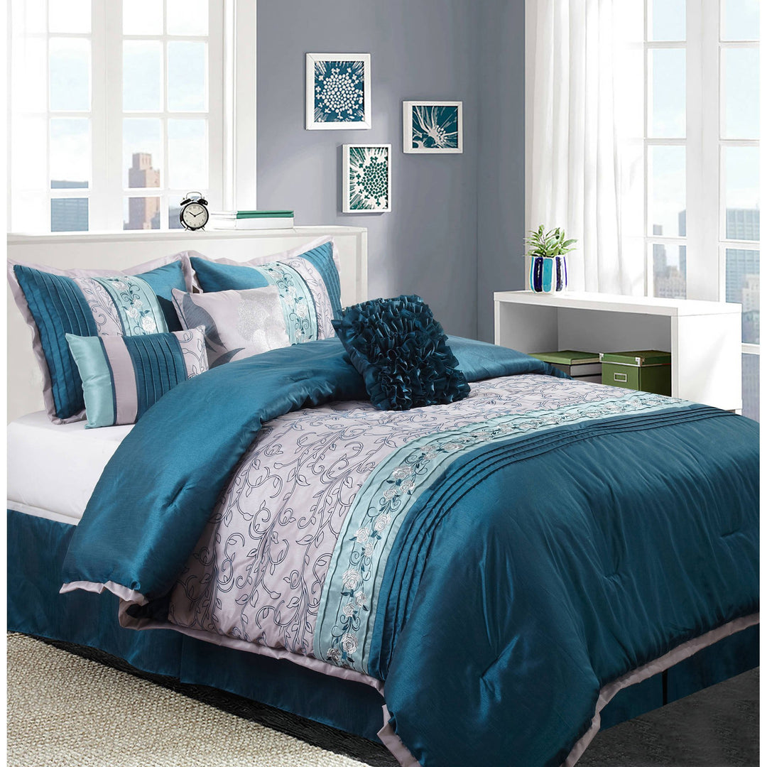 Juliana 7-Piece Bedding Comforter Set Teal Silver King Size