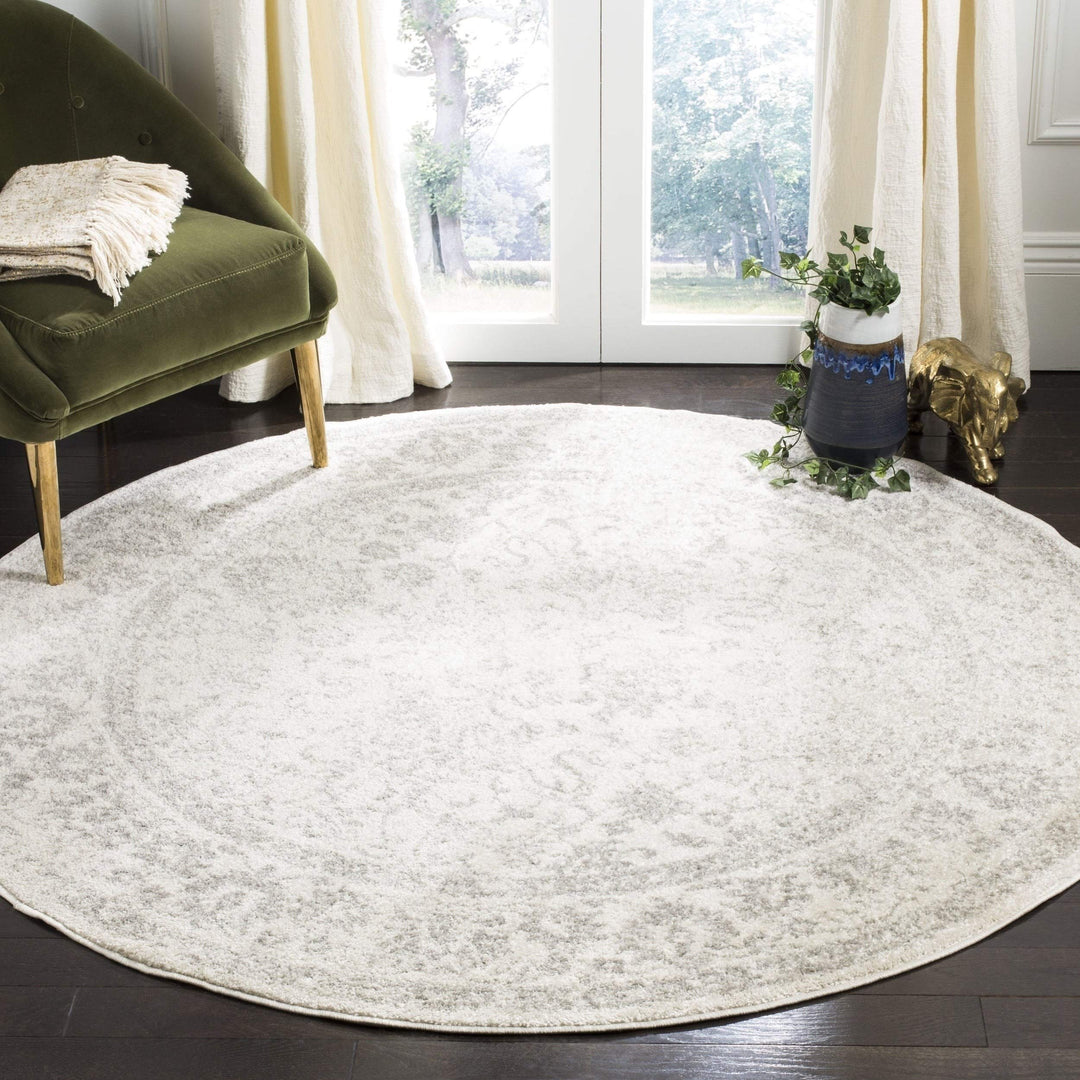 Distressed Style Circular Rug 6'0" Indoor Neutral Ivory Silver Oriental - Diamond Home USA