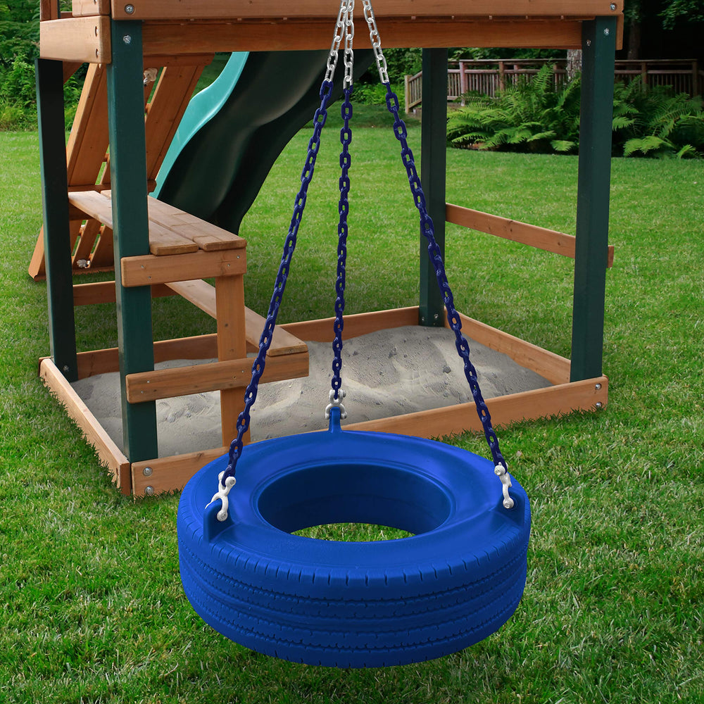 Gorilla Playsets 04-0015-B/B 360° Turbo Tire Swing with Plastic Coated Chains Blue - Diamond Home USA