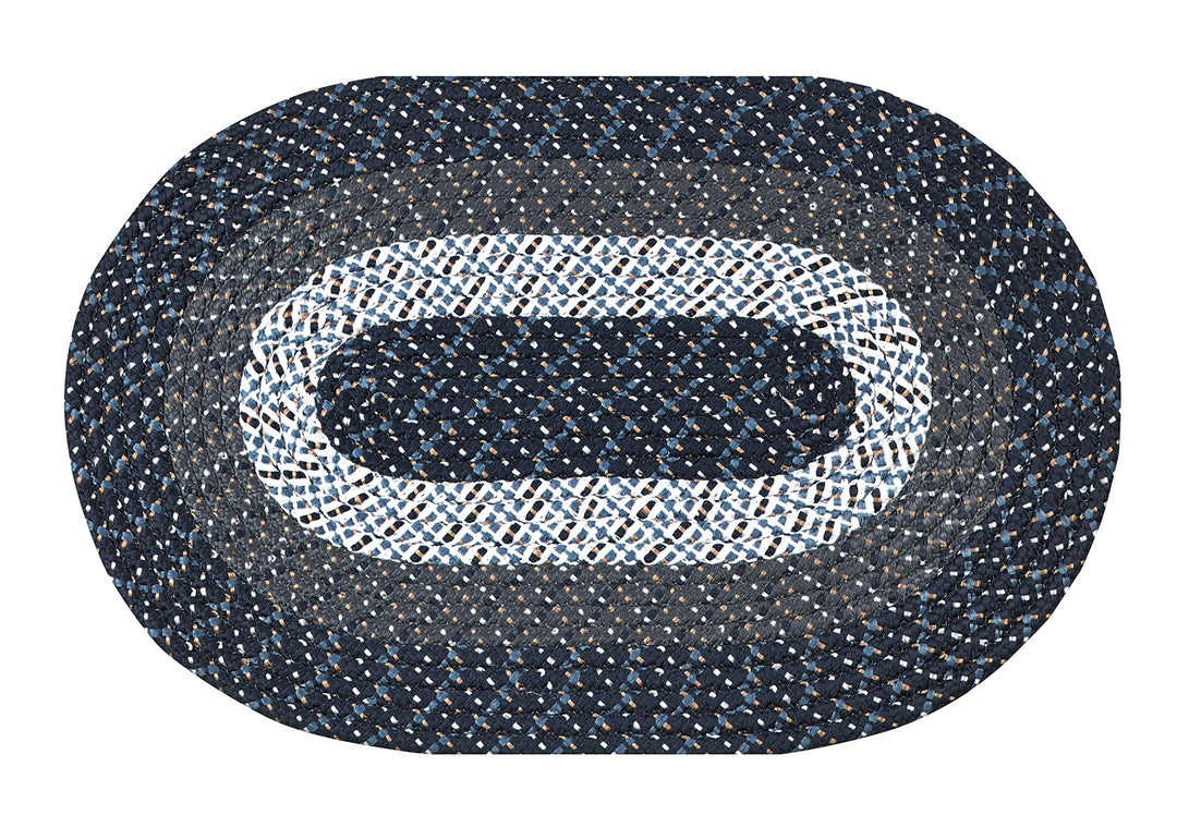 Better Trends Country Braid Collection is Durable and Stain Resistant Reversible Dark Blue Stripe 96" x 132" Oval