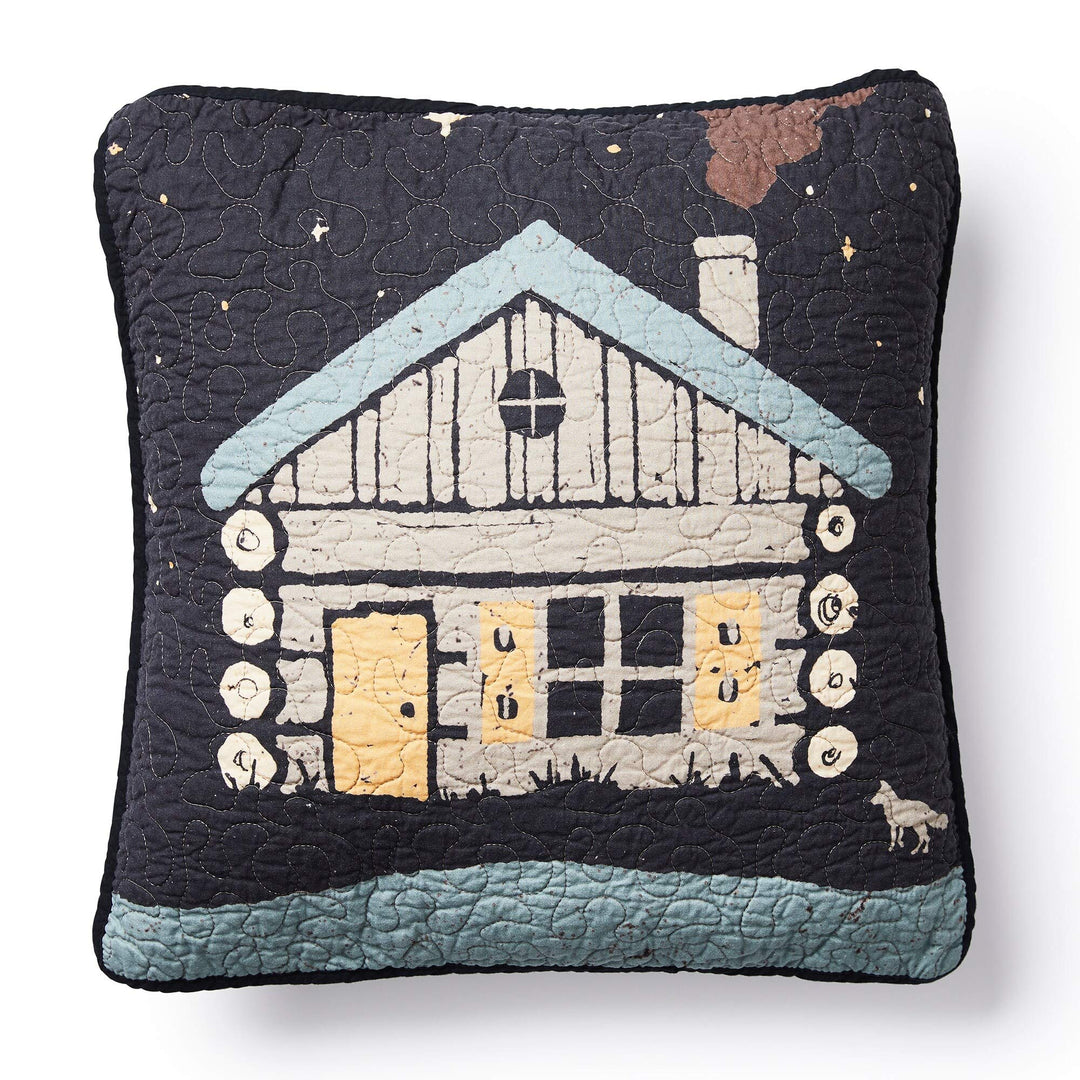 Moonlit Cabin Square Decorative Pillow Black Nature Lodge Cotton Removable Cover