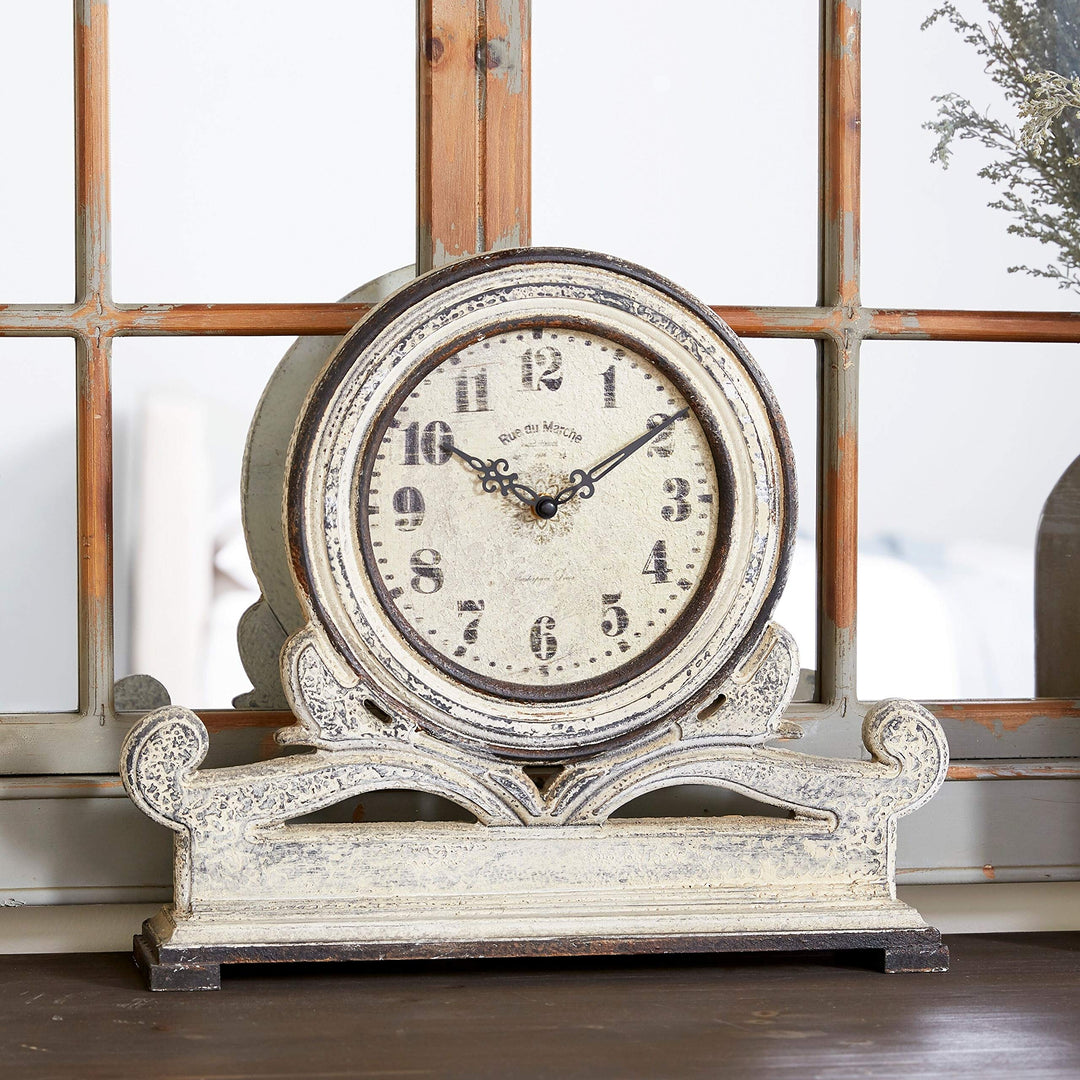 Crow Stone Grey Mahogany Table Clock Black Off/White Farmhouse Round Wood