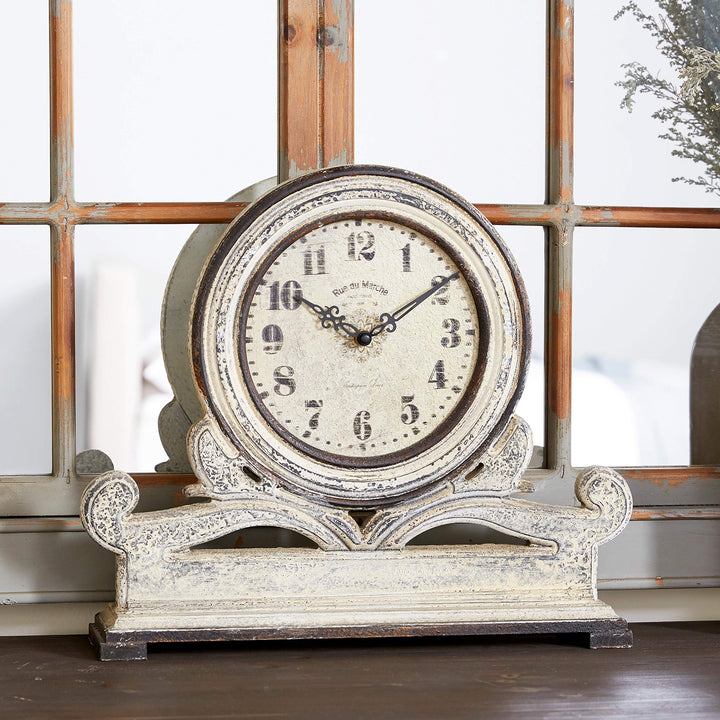 Crow Stone Grey Mahogany Table Clock Black Off/White Farmhouse Round Wood