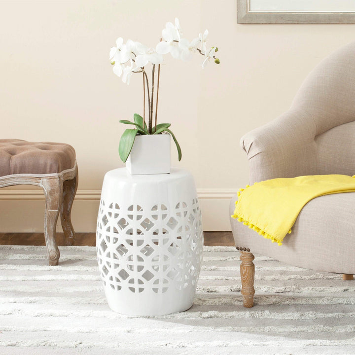 Paradise Tranquility White Ceramic Garden Stool - 13.5" X 17" Modern