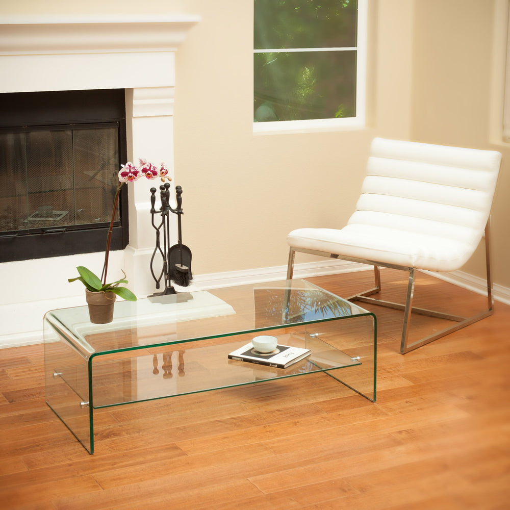 Christopher Knight Home Ramona Glass Coffee Table with Shelf Transparent - Diamond Home USA
