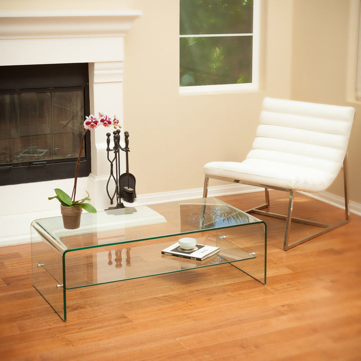 Christopher Knight Home Ramona Glass Coffee Table with Shelf Transparent - Diamond Home USA