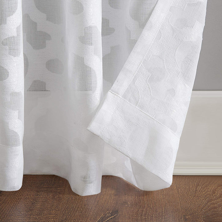 No. 918 Yvette Trellis Jacquard Sheer Rod Pocket Curtain Panel 52" x 63" White - Diamond Home USA
